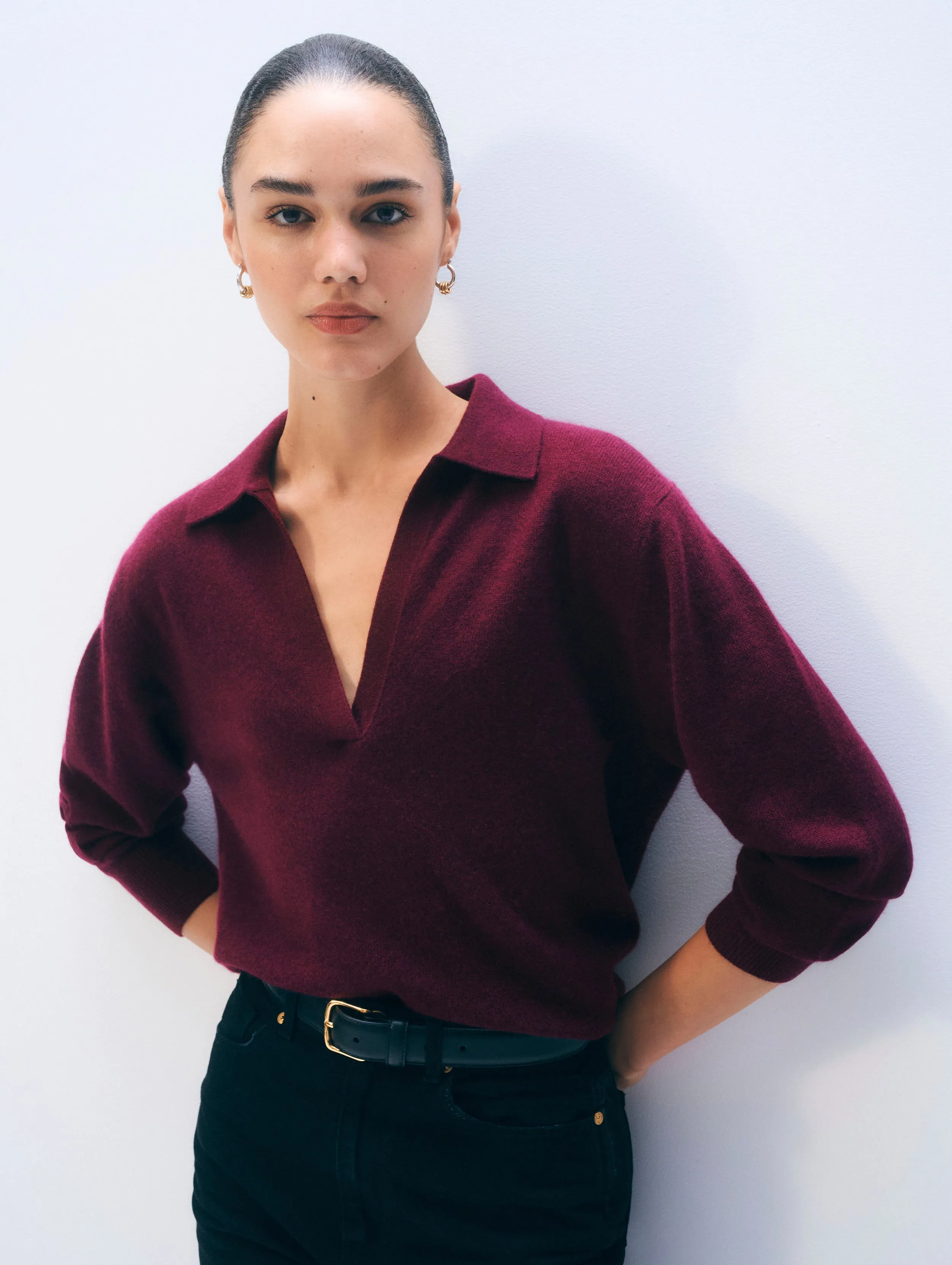 Cashmere Long-Sleeved Polo sold by White + Warren