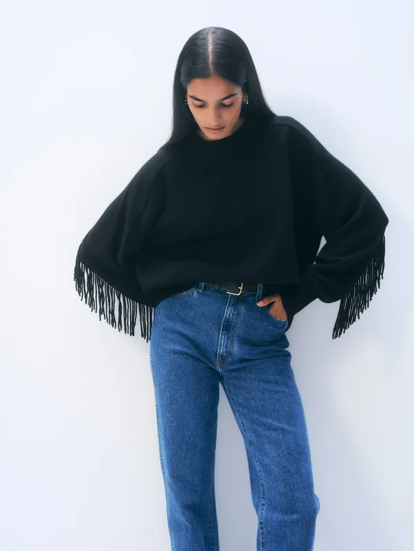 Cashmere Blend Luxe Fringe Crewneck sold by White + Warren