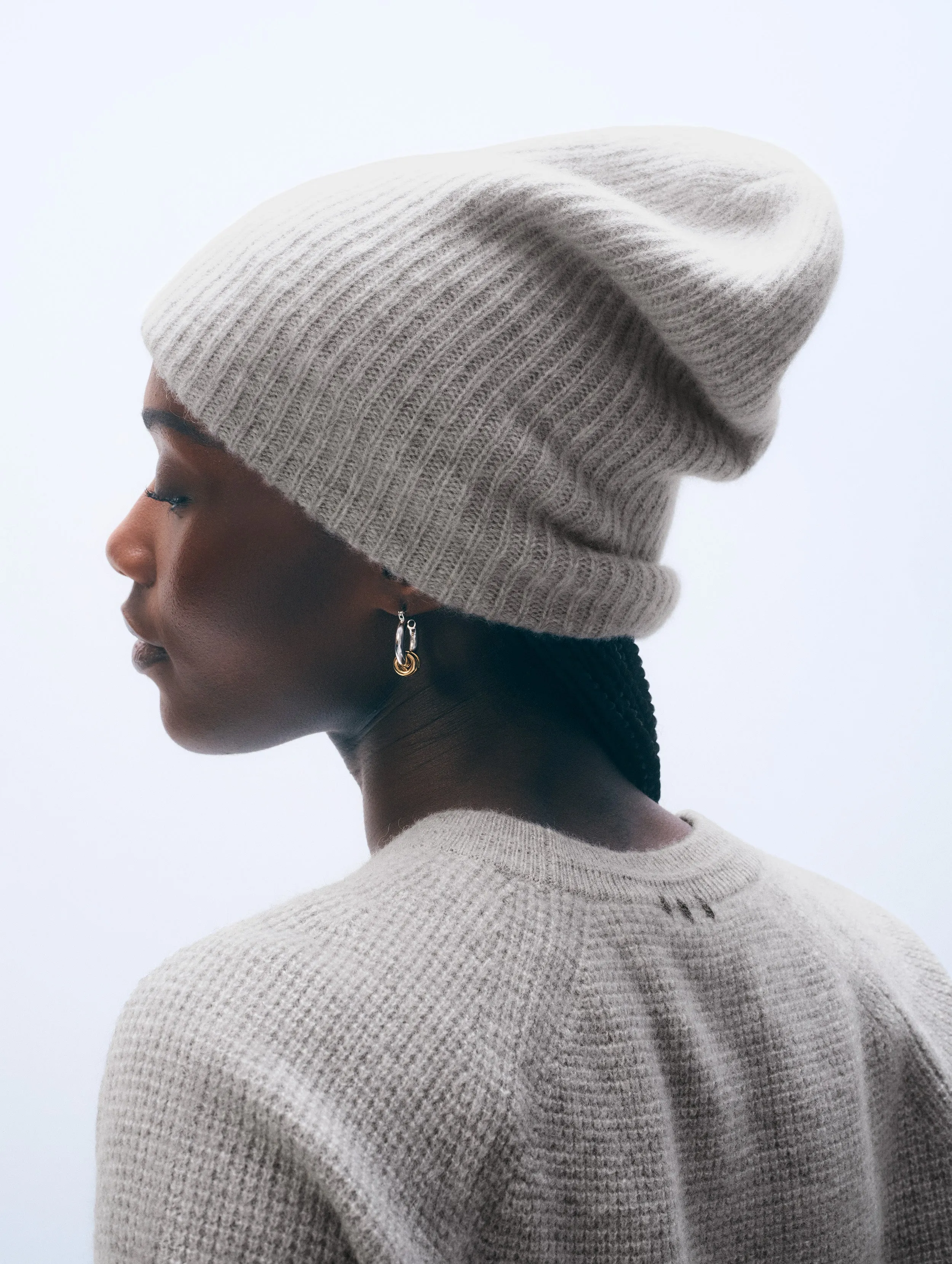 Cashmere Ribbed Beanie | Grey Heather sold by White + Warren