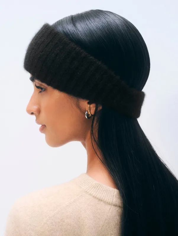 Cashmere Ribbed Headband | Black sold by White + Warren