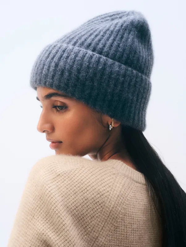 Cashmere Luxe Ribbed Beanie | Dark Slate Heather sold by White + Warren