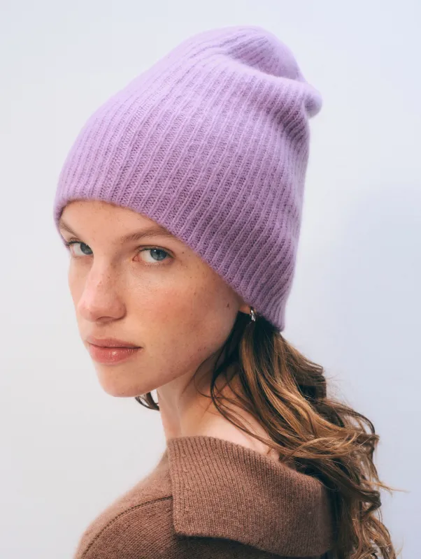 Cashmere Ribbed Beanie | Soft Plum sold by White + Warren