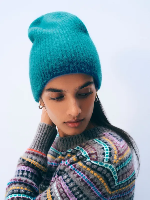 Cashmere Ribbed Beanie | Deep Water Teal sold by White + Warren
