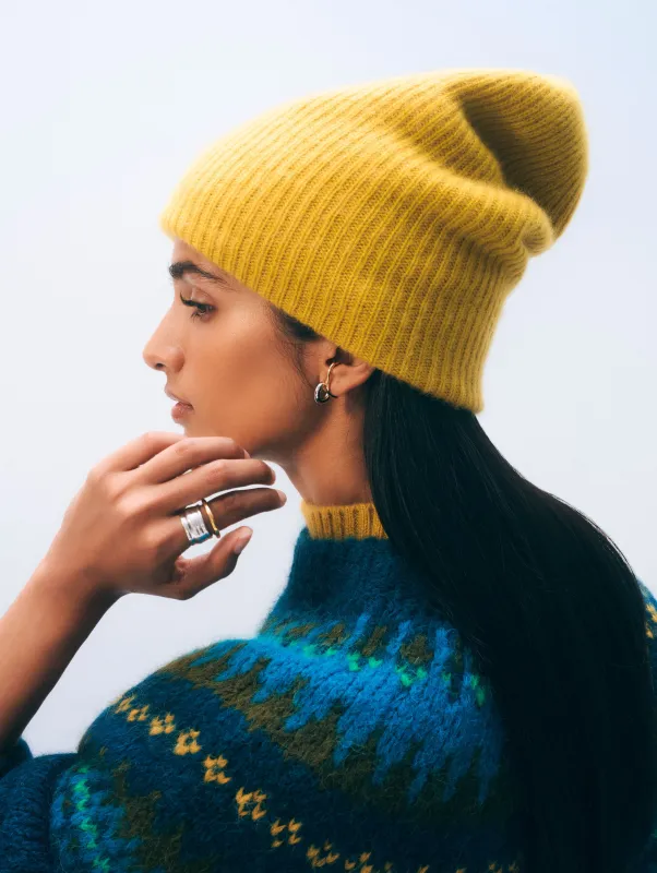 Cashmere Ribbed Beanie | Chartreuse Yellow sold by White + Warren