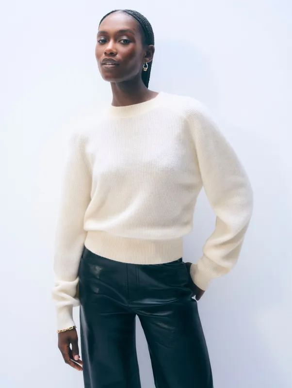 Cashmere Blouson Sleeve Crewneck | Soft White made by White + Warren