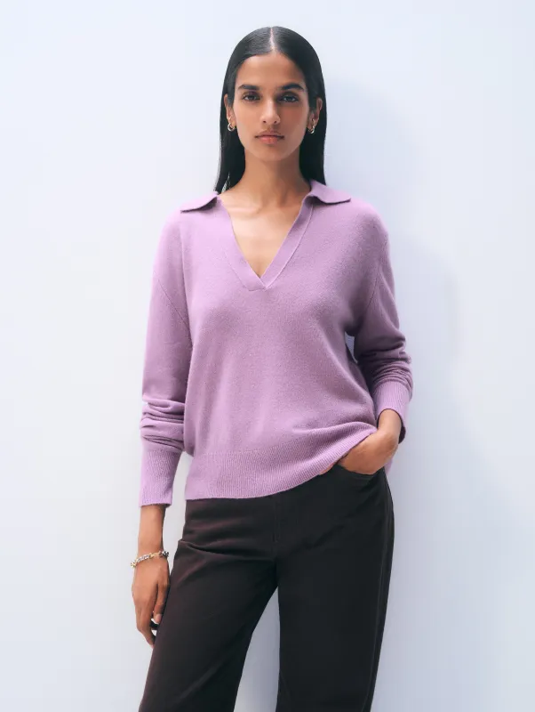 Cashmere Long-Sleeved Polo | Soft Plum sold by White + Warren