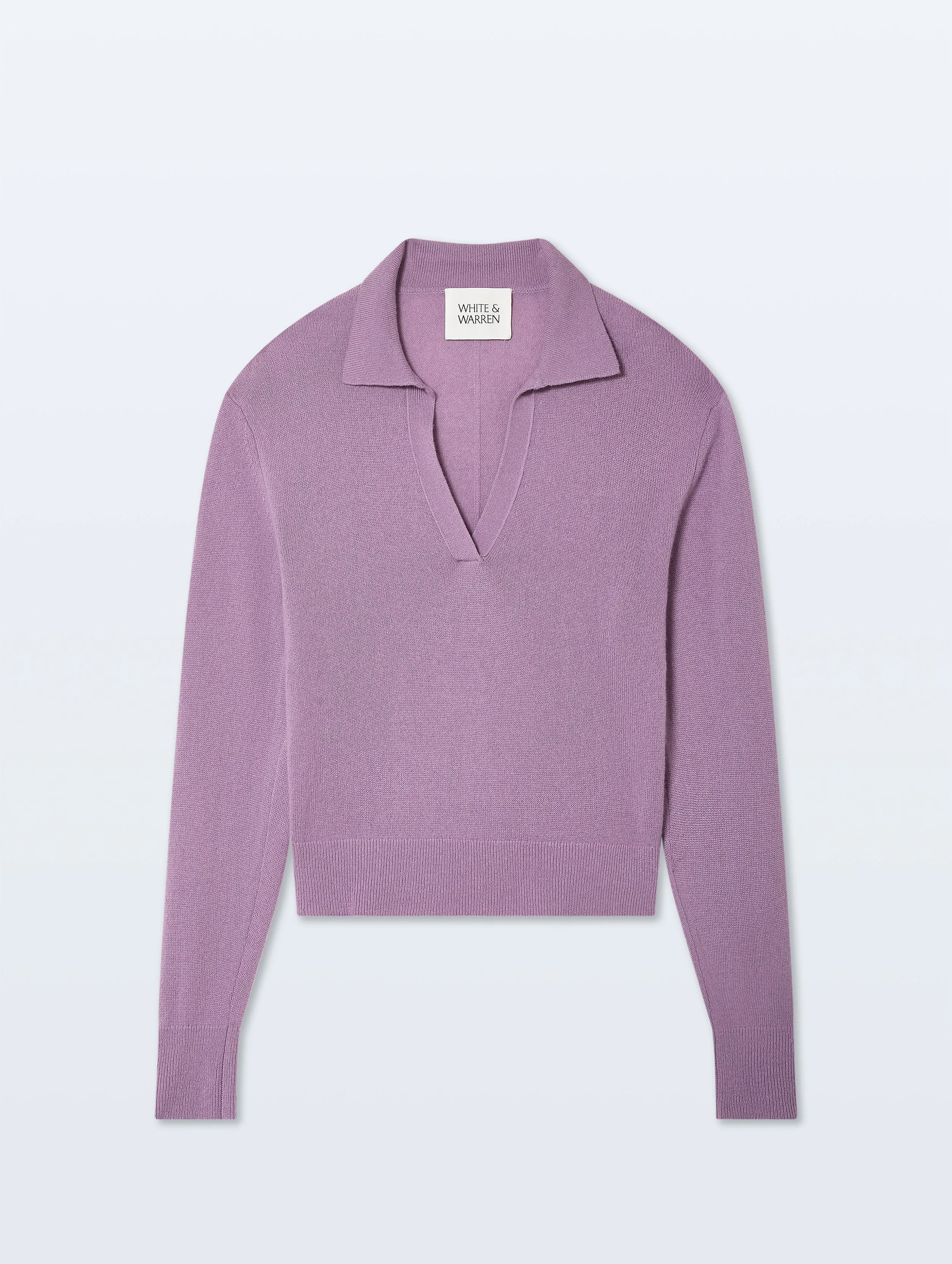 Cashmere Long-Sleeved Polo | Soft Plum sold by White + Warren product image thumbnail 4