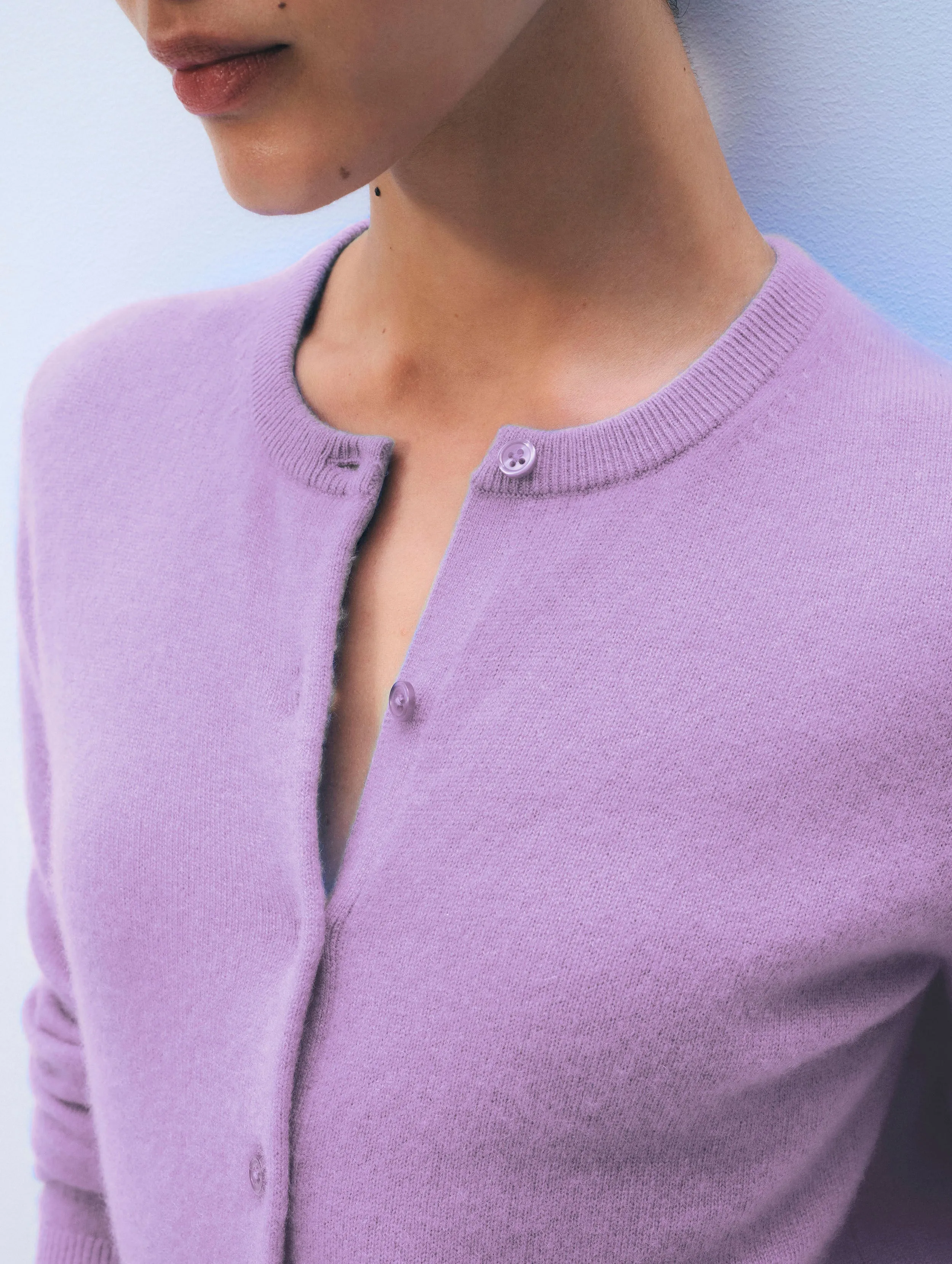 Cashmere Crewneck Cardigan | Soft Plum sold by White + Warren product image thumbnail 2