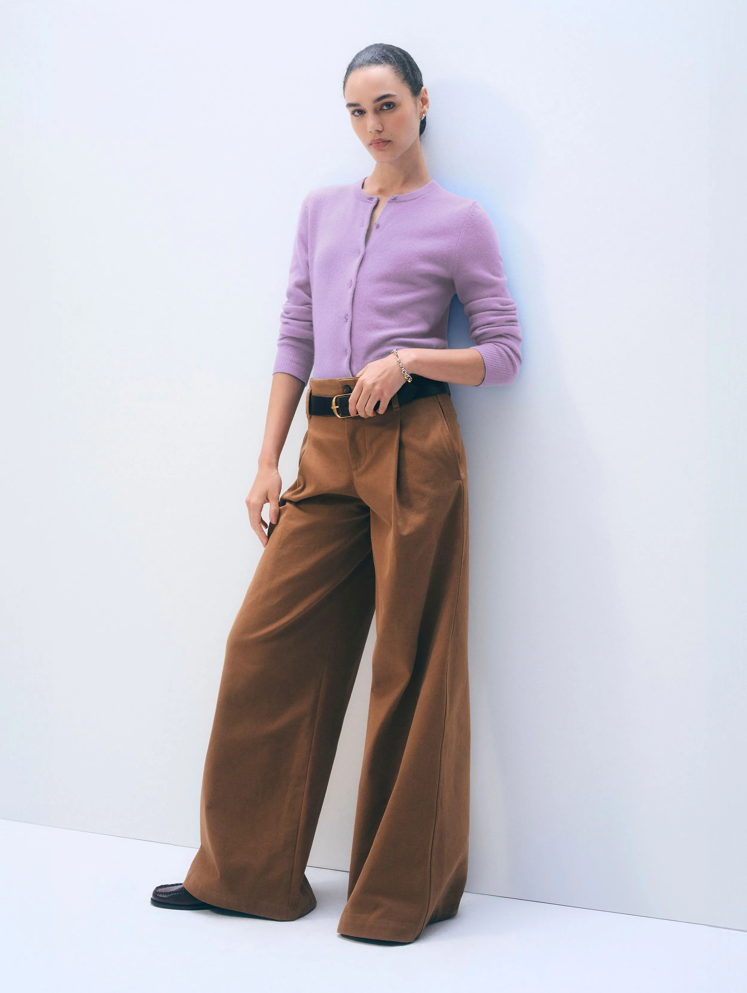 Cashmere Crewneck Cardigan | Soft Plum sold by White + Warren product image thumbnail 3