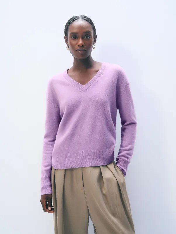 Cashmere V Neck | Soft Plum sold by White + Warren