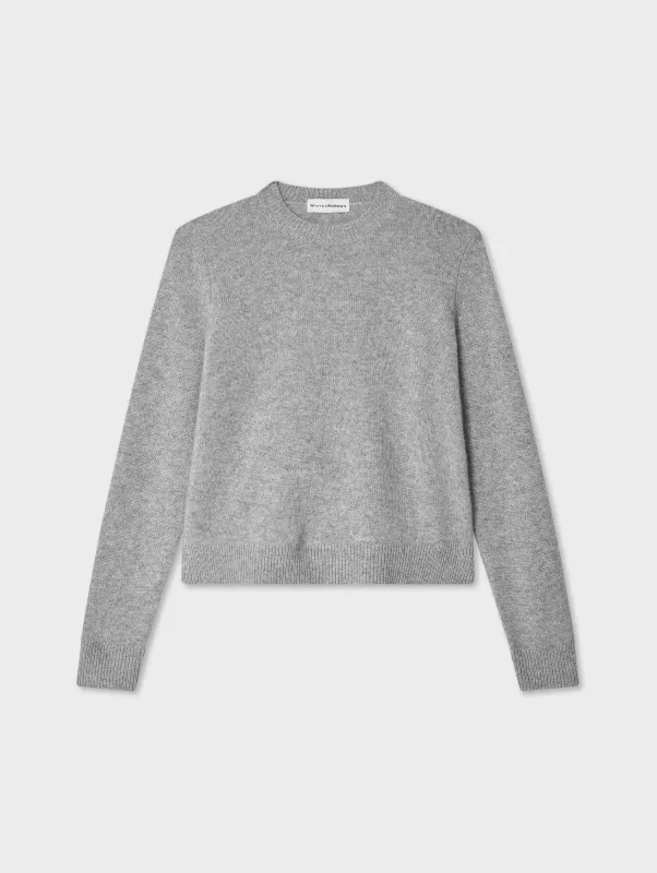 Cashmere Ribbed Trim Crewneck | Grey Heather sold by White + Warren