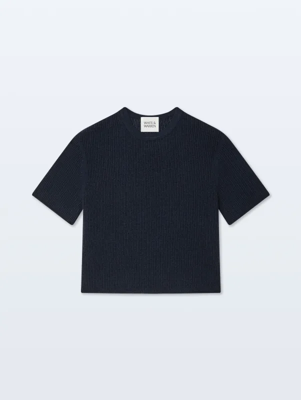 Cashmere Waffle Mesh Tee | Deep Navy sold by White + Warren