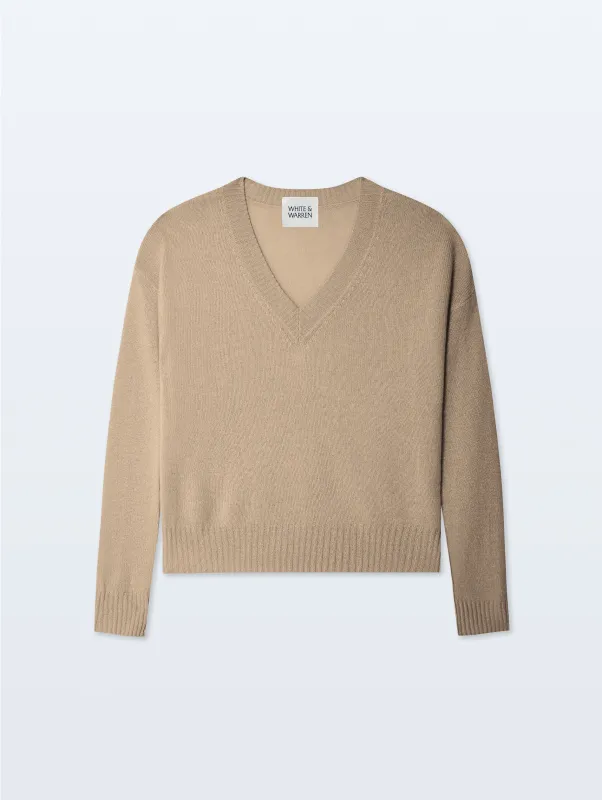 Cashmere Featherweight V Neck | Taupe Heather sold by White + Warren