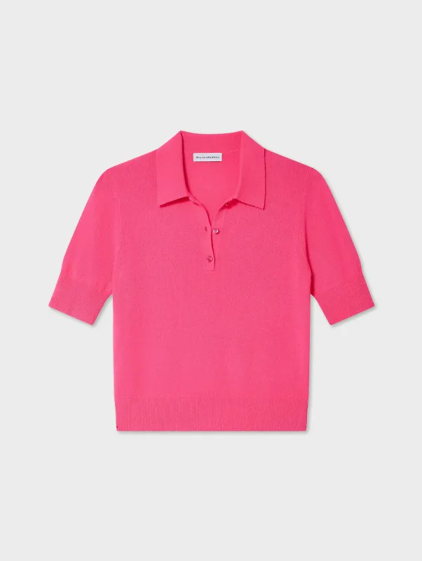 Cashmere Polo Top | Neon Pink sold by White + Warren