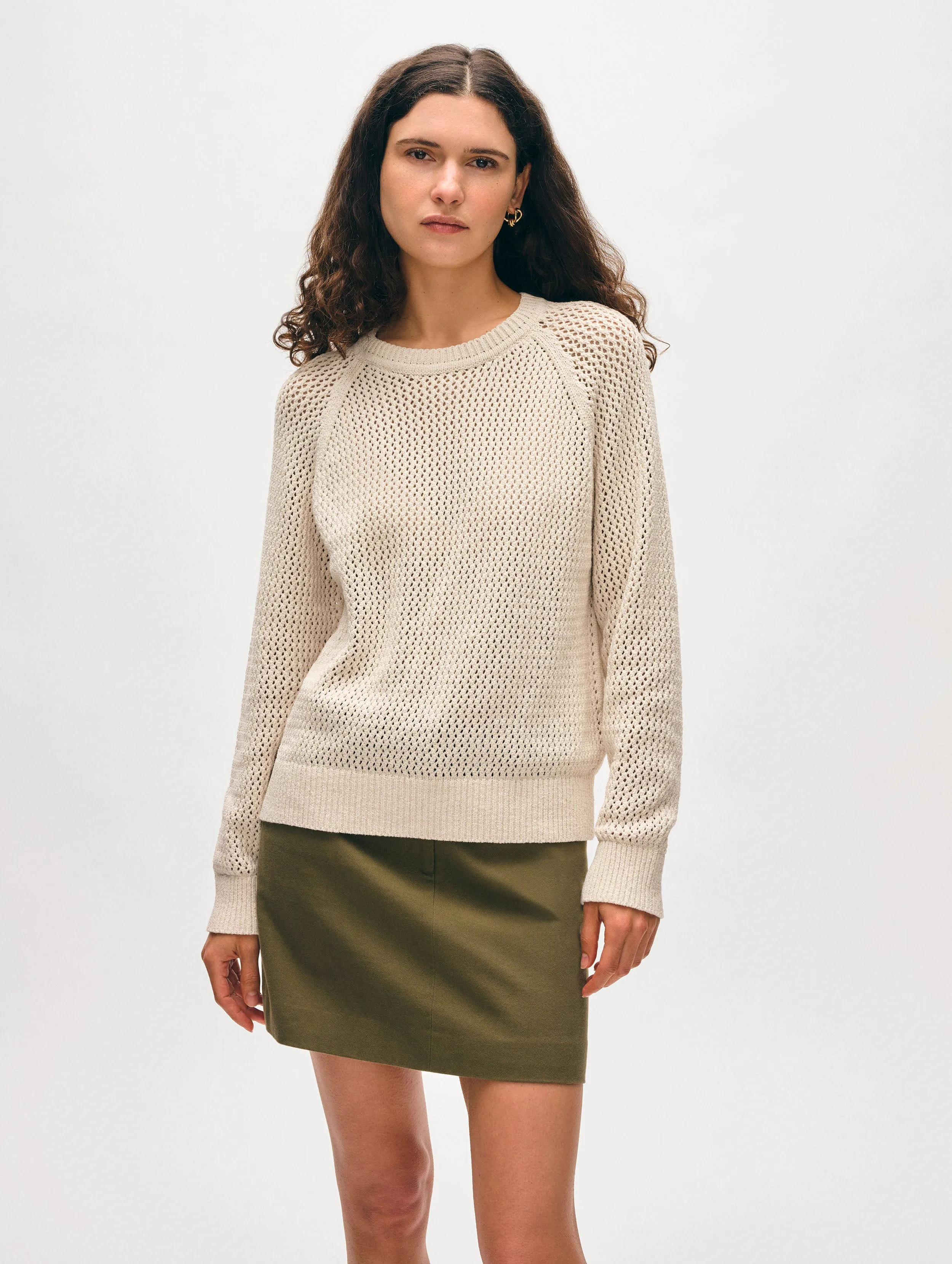 Fine Cotton Bouclé Mesh Sweatshirt | Ivory sold by White + Warren product image thumbnail 2
