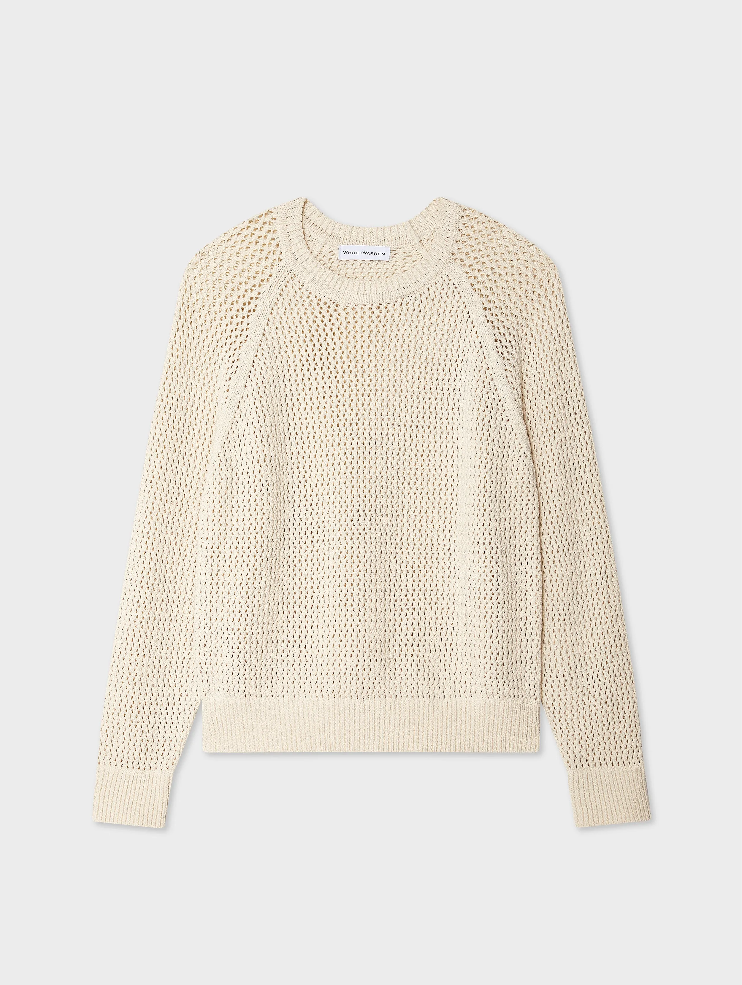 Fine Cotton Bouclé Mesh Sweatshirt | Ivory sold by White + Warren