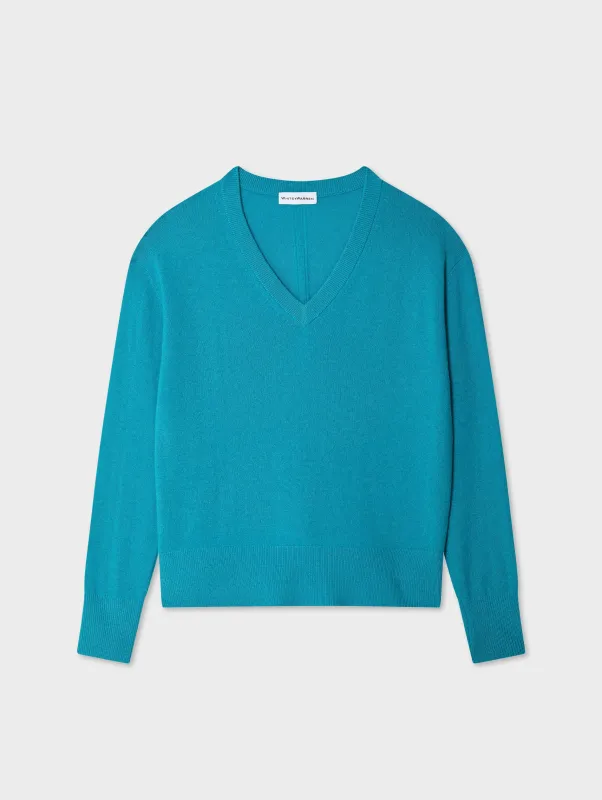 Cashmere V Neck | Turquoise Sea sold by White + Warren