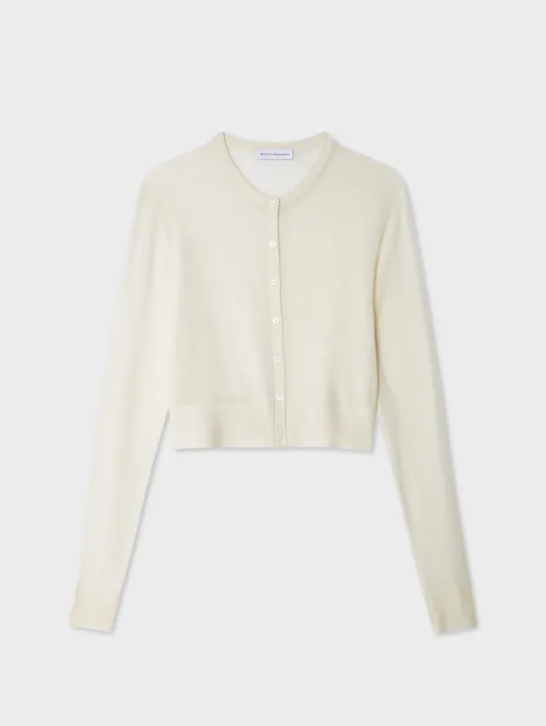 Superfine Cashmere Button Cardigan | White sold by White + Warren