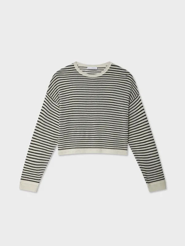 Superfine Cashmere Striped Sweatshirt | White/Black sold by White + Warren
