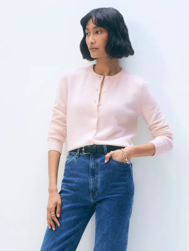 Cashmere Crewneck Cardigan | Pink Sand sold by White + Warren