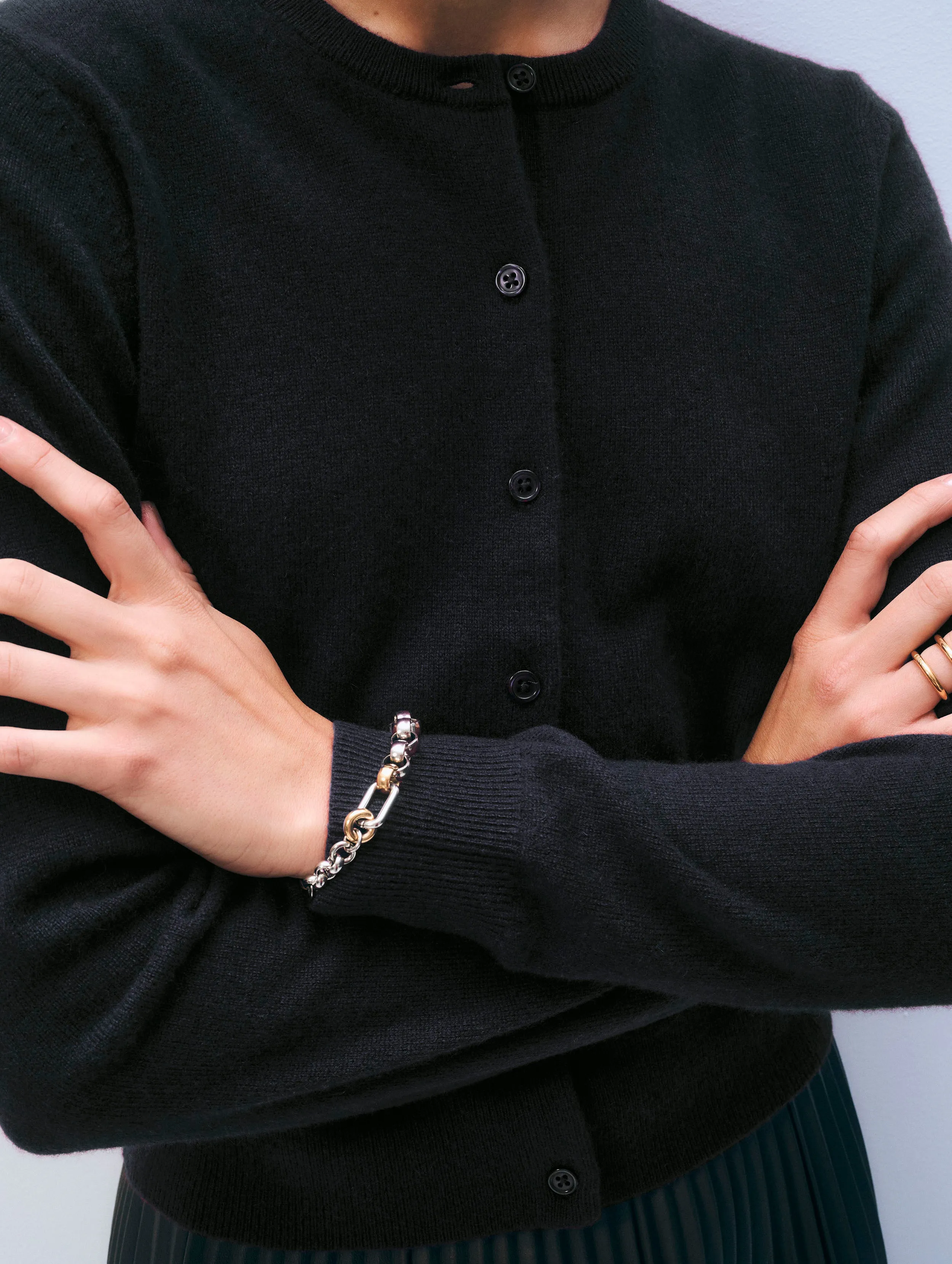 Cashmere Crewneck Cardigan | Black- sold by White + Warren product image thumbnail 2