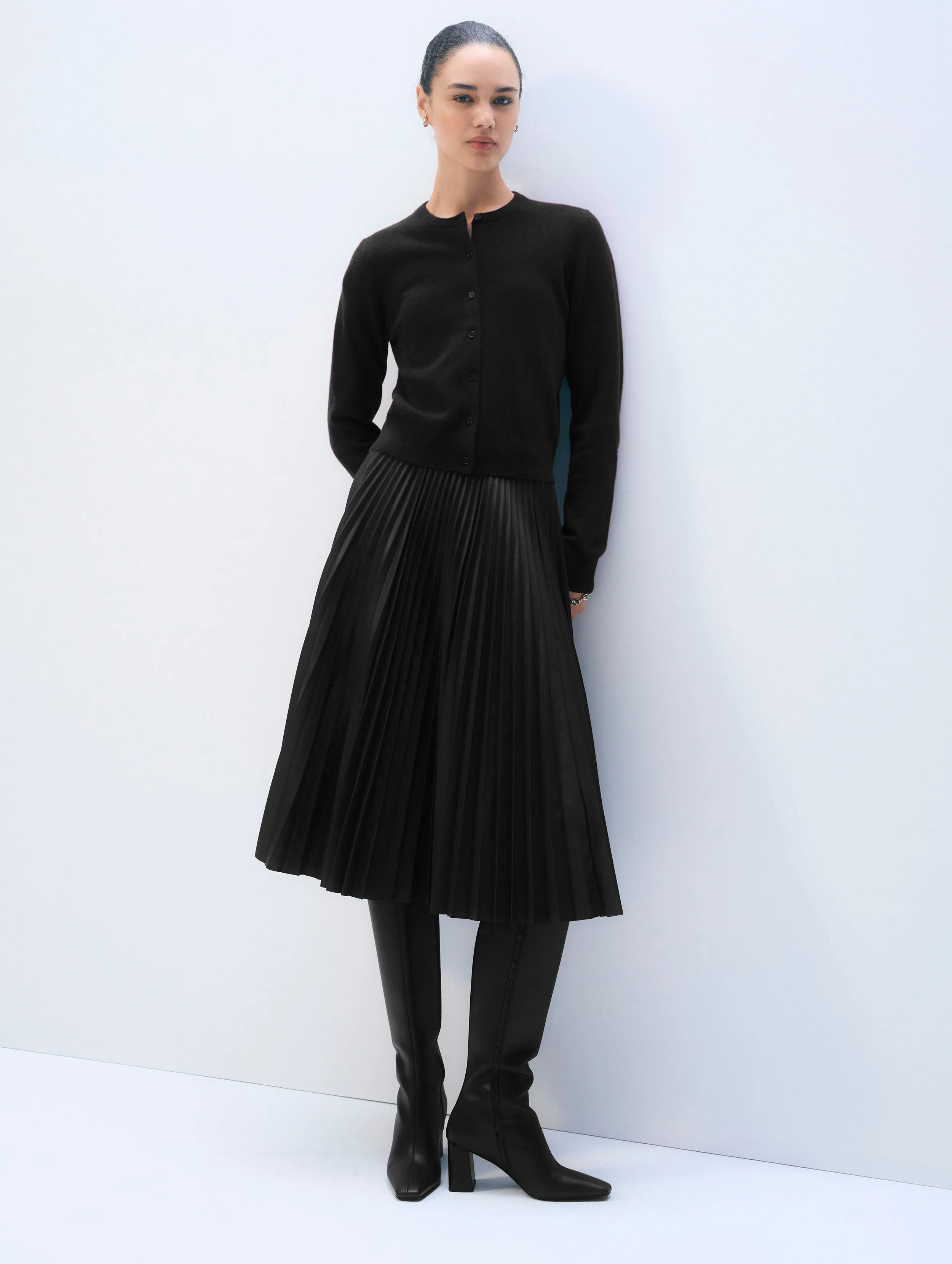 Cashmere Crewneck Cardigan | Black- sold by White + Warren product image thumbnail 3