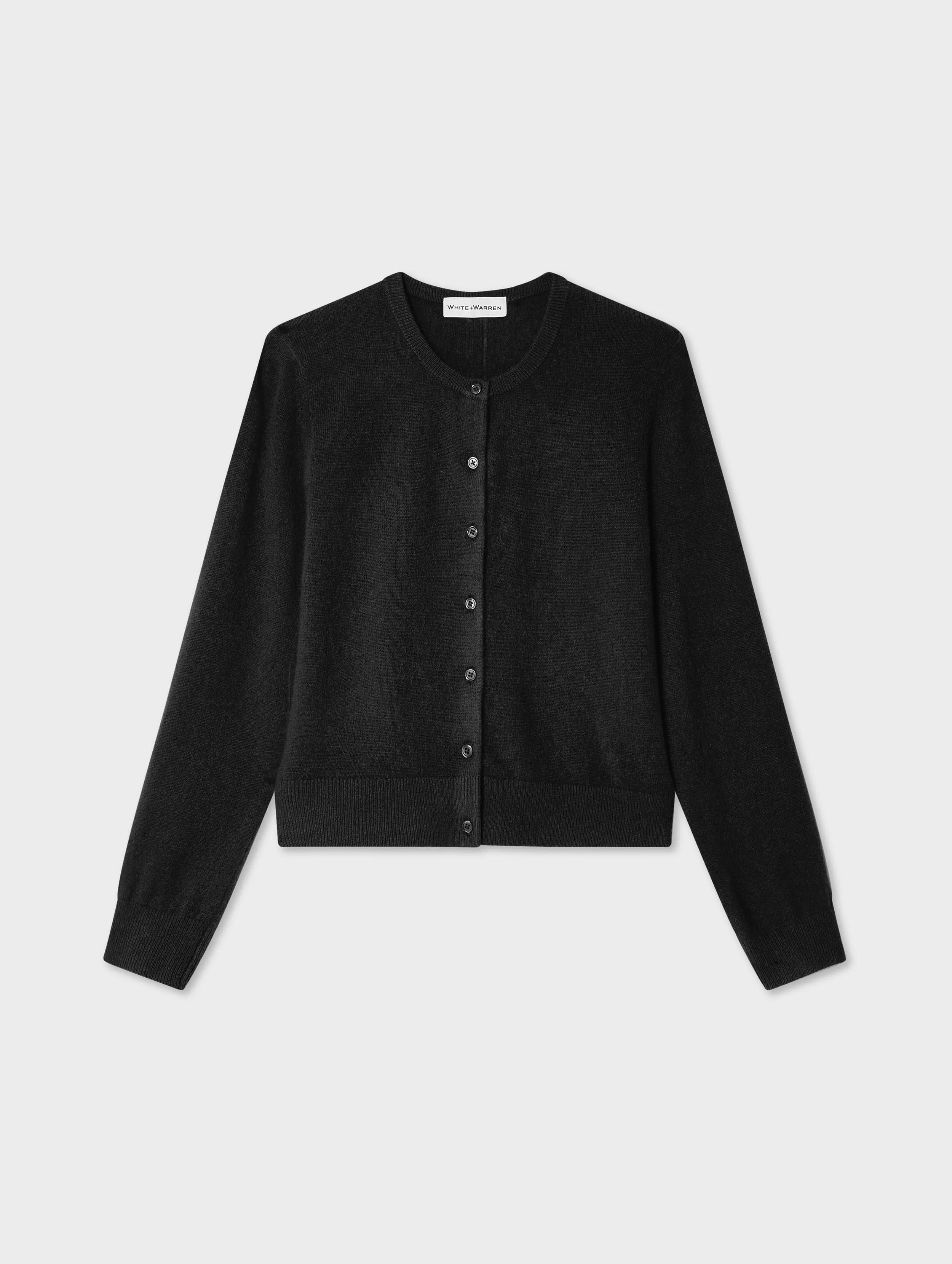Cashmere Crewneck Cardigan | Black- sold by White + Warren product image thumbnail 4