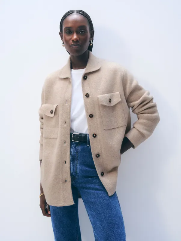 Cashmere Luxe Button Down Shacket | Sand Wisp Heather sold by White + Warren