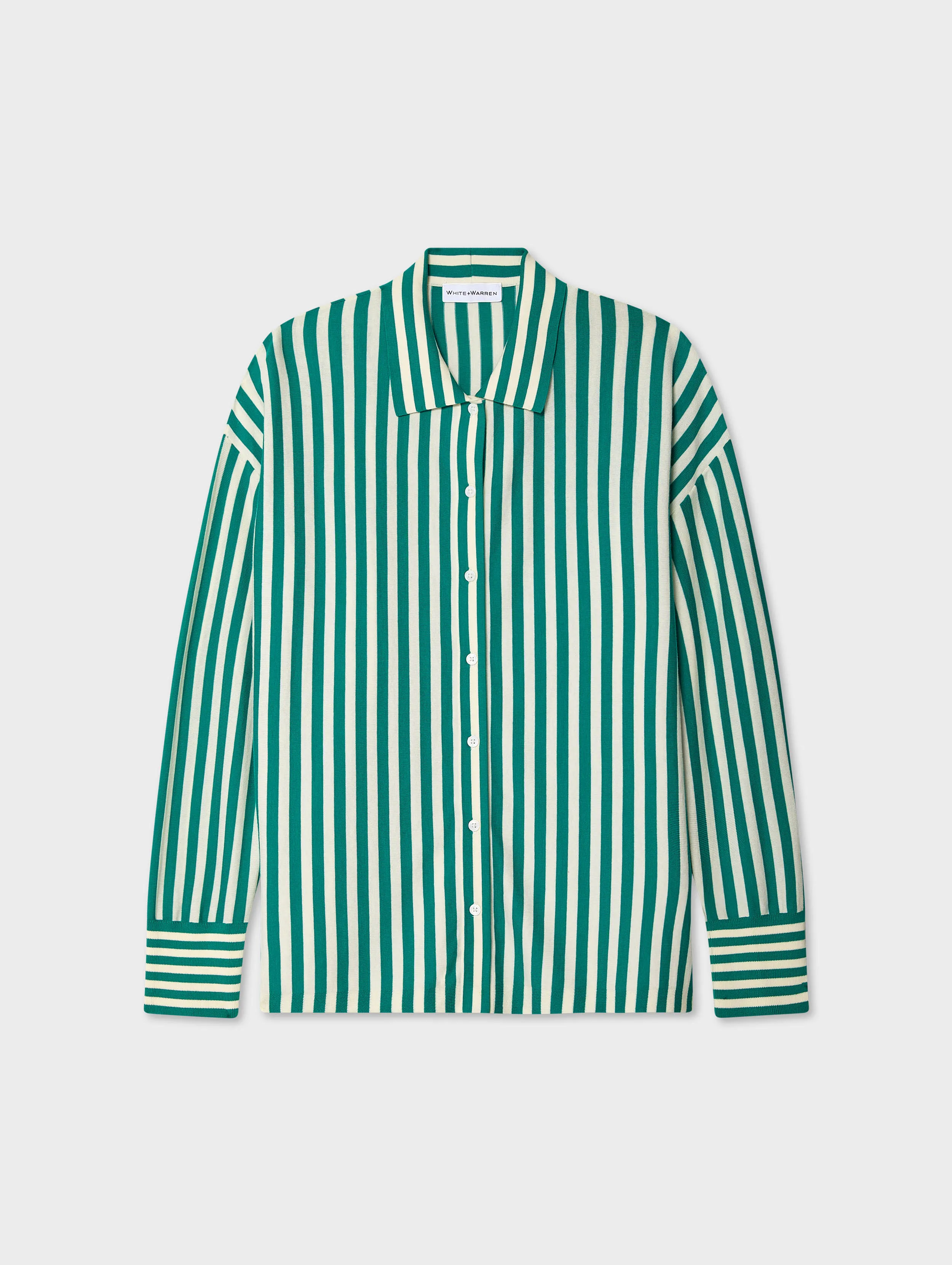 Superfine Organic Cotton Striped Shirt | Teal Green/White sold by White + Warren