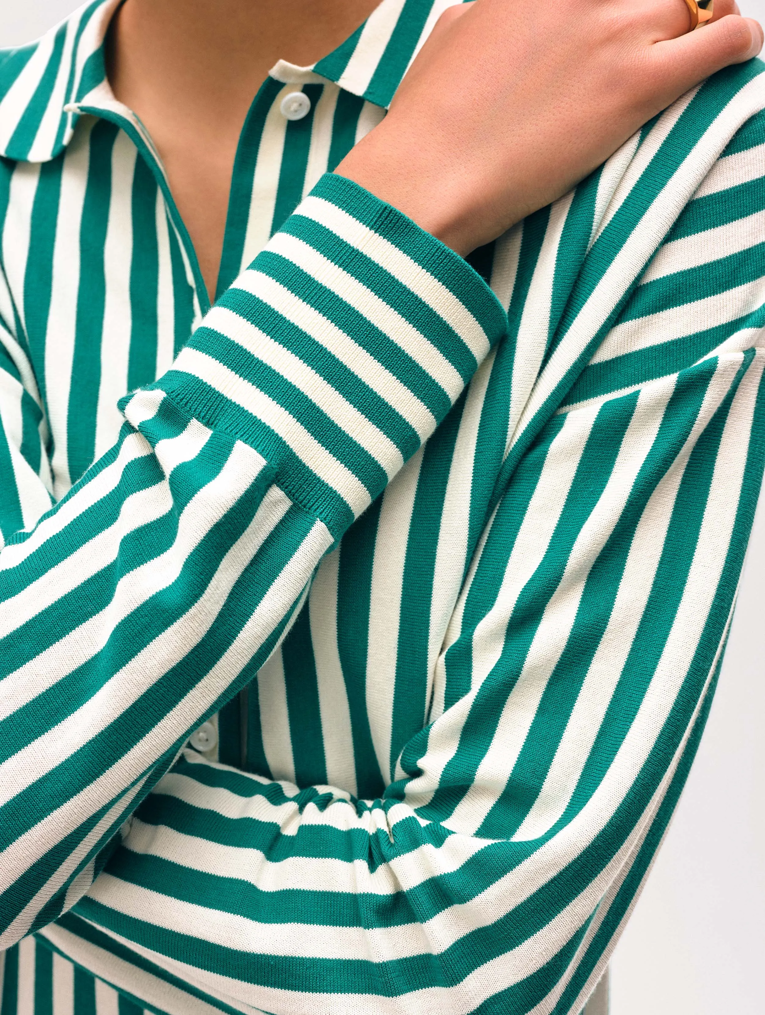 Superfine Organic Cotton Striped Shirt | Teal Green/White sold by White + Warren product image thumbnail 2