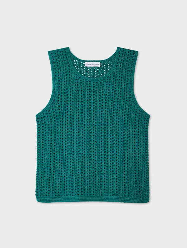 Hand Crochet Lofty Cotton Tank | Teal Green sold by White + Warren