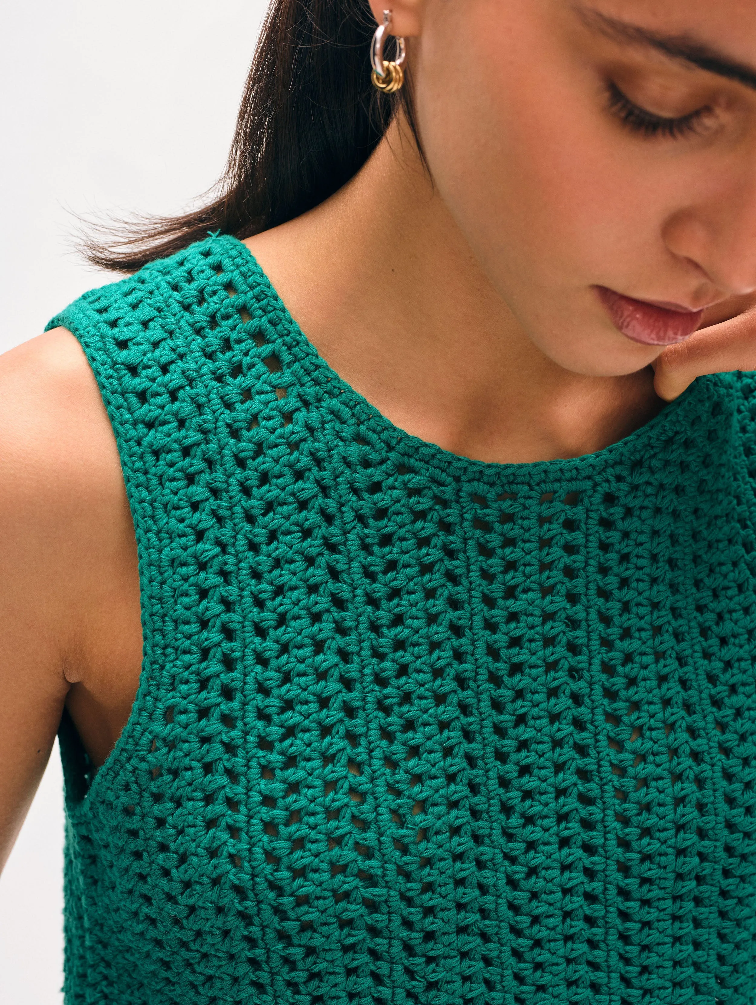 Hand Crochet Lofty Cotton Tank | Teal Green sold by White + Warren product image thumbnail 2