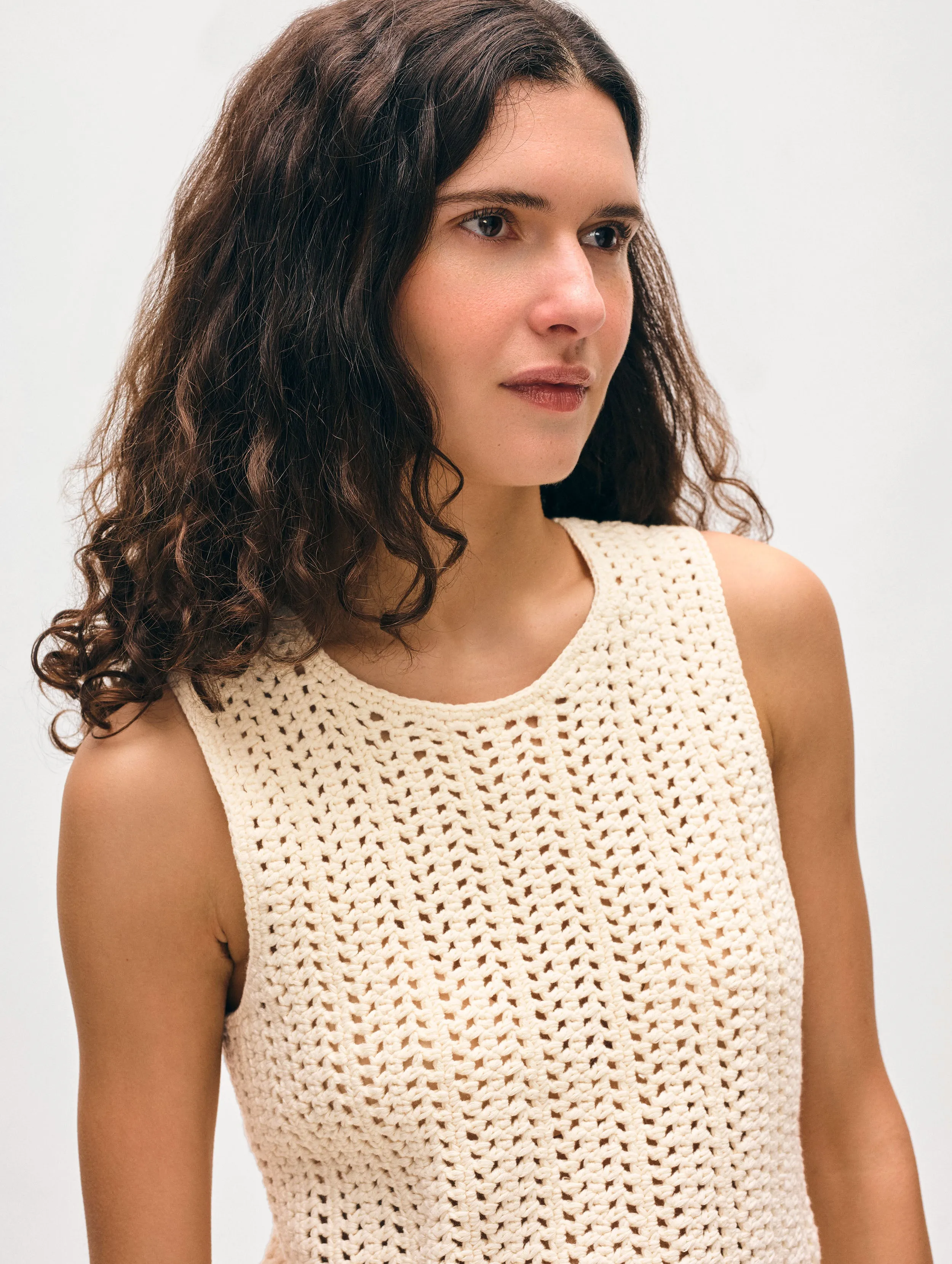 Hand Crochet Lofty Cotton Tank | Ivory sold by White + Warren product image thumbnail 2