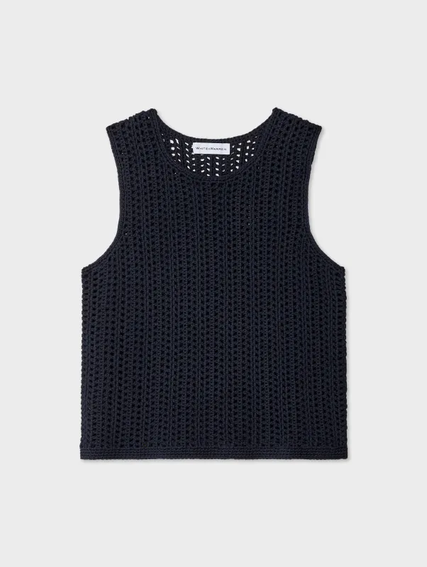 Hand Crochet Lofty Cotton Tank | Deep Navy sold by White + Warren