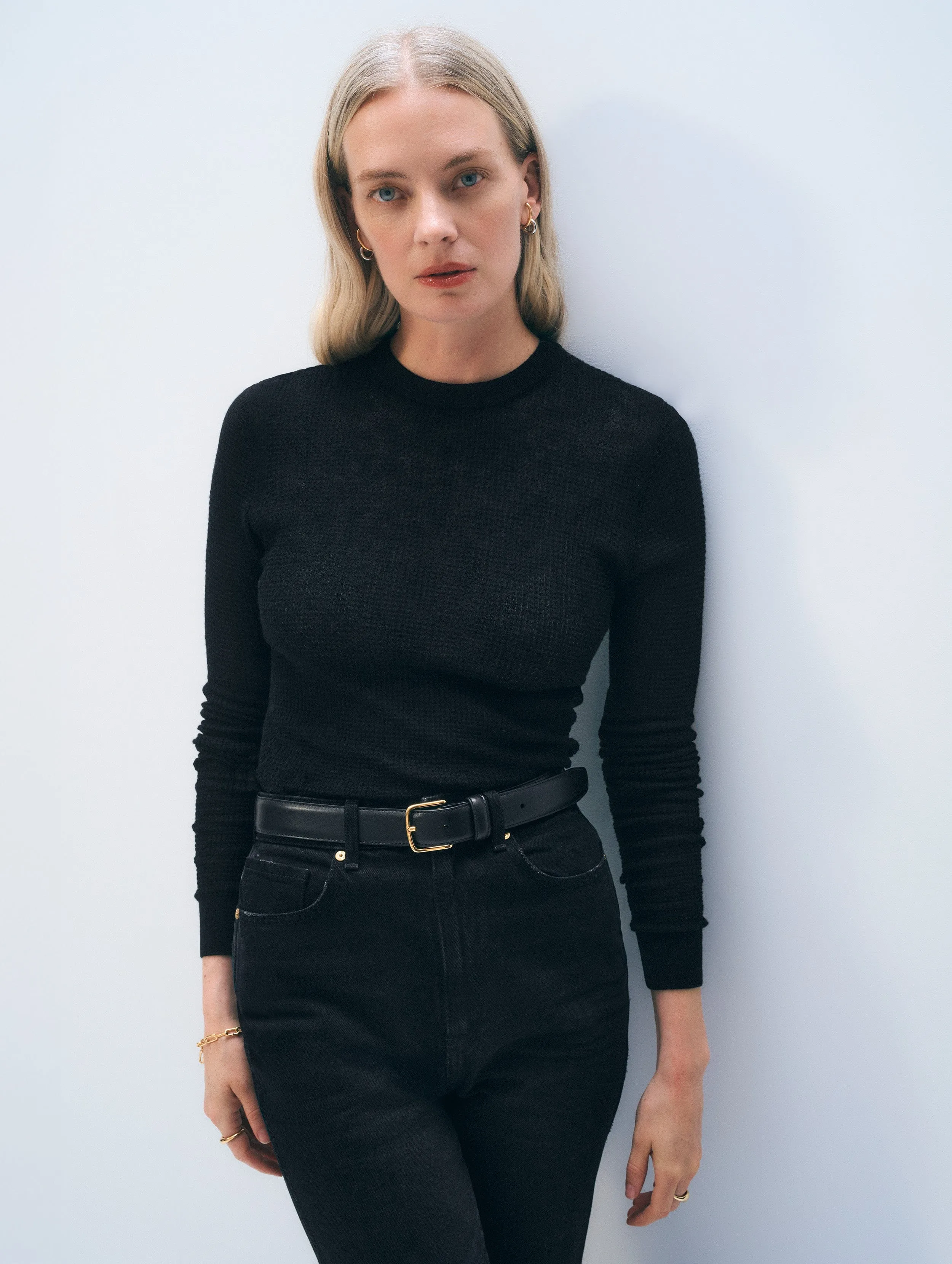 Superfine Cashmere Blend Waffle Crewneck sold by White + Warren