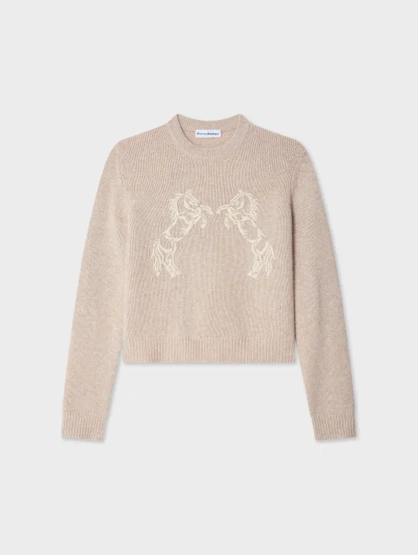 Cashmere Blend Horse Embroidered Crewneck sold by White + Warren