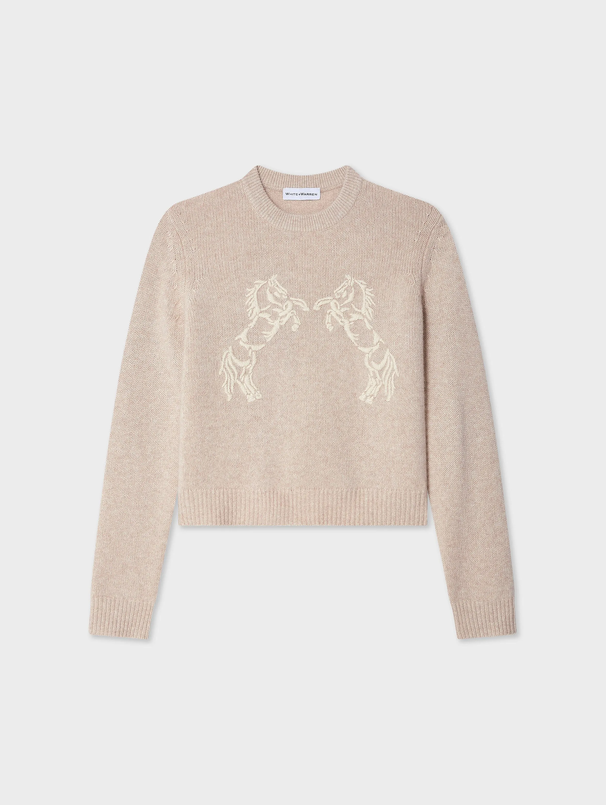 Cashmere Blend Horse Embroidered Crewneck sold by White + Warren