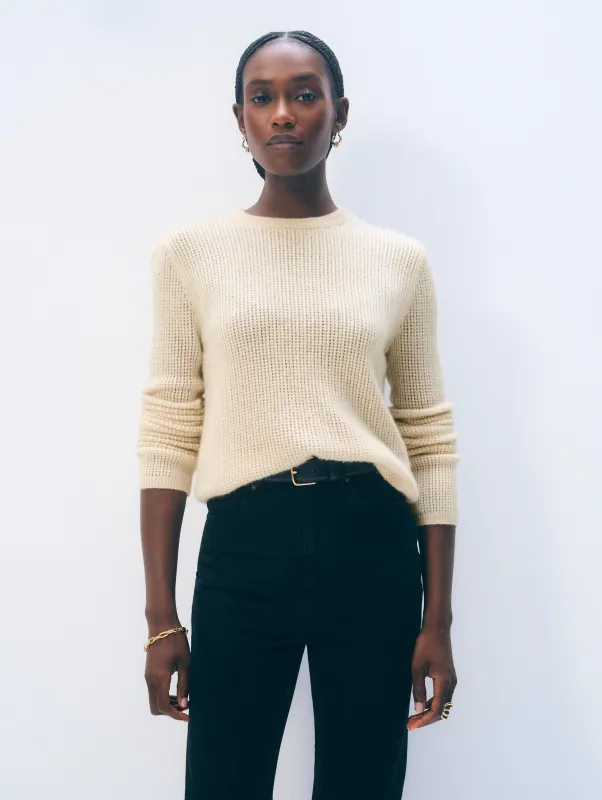 Cashmere Waffle Mesh Crewneck | Natural Heather sold by White + Warren