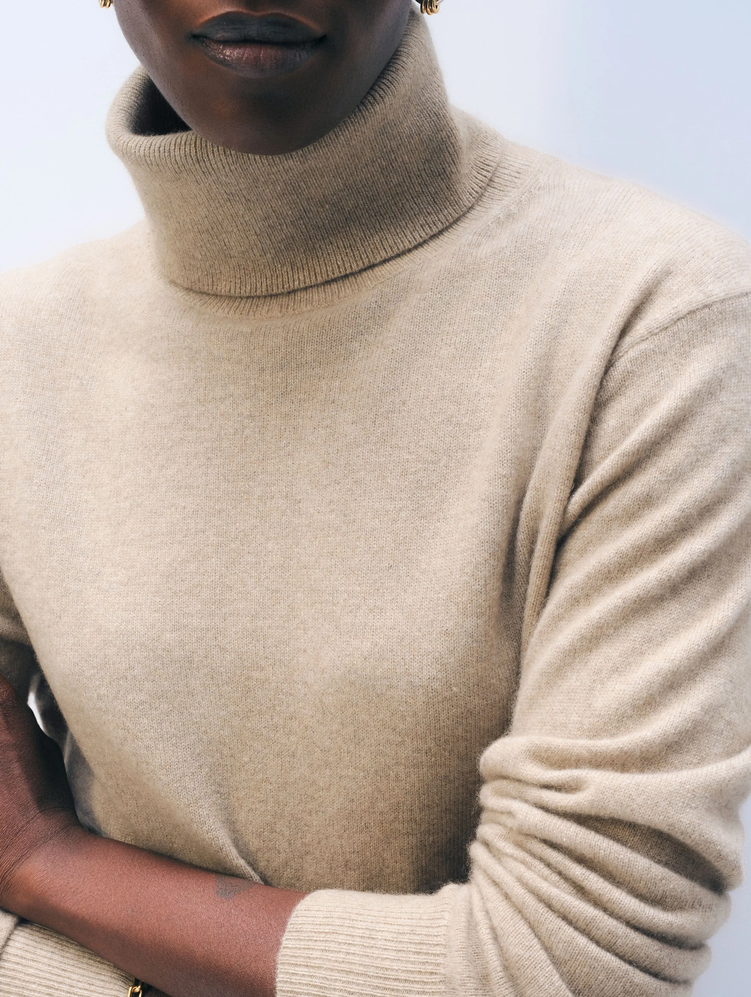 Cashmere Turtleneck | Taupe Heather sold by White + Warren product image thumbnail 2