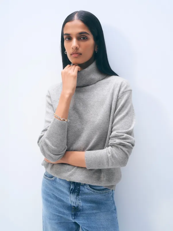 Cashmere Turtleneck | Grey Heather sold by White + Warren