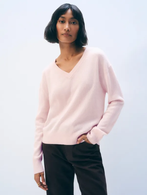 Cashmere V Neck | Pink Sand sold by White + Warren