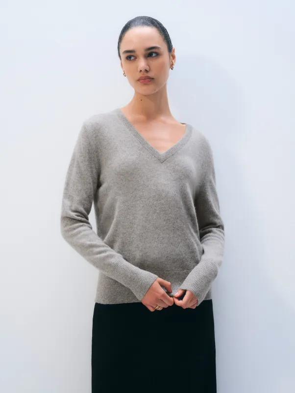 Cashmere V Neck | Grey Heather sold by White + Warren