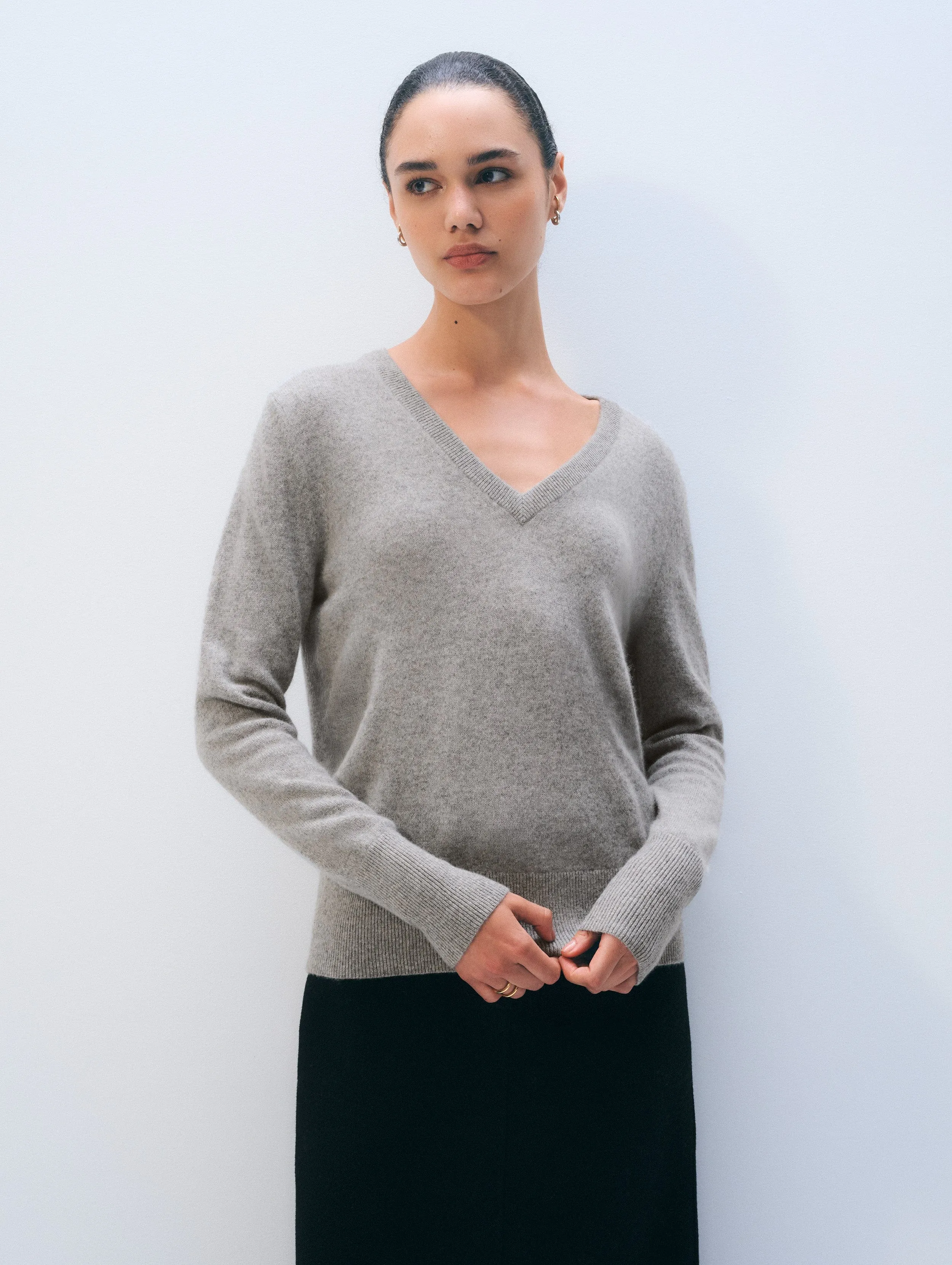 Cashmere V Neck | Grey Heather sold by White + Warren