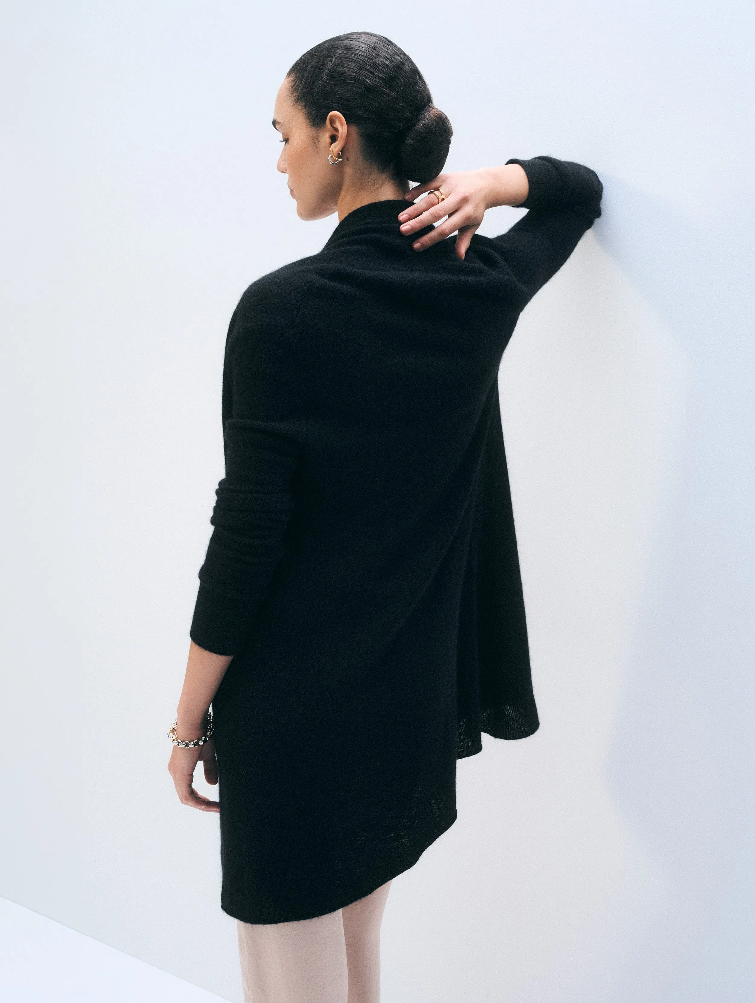 Cashmere Trapeze Cardigan | Black sold by White + Warren product image thumbnail 3