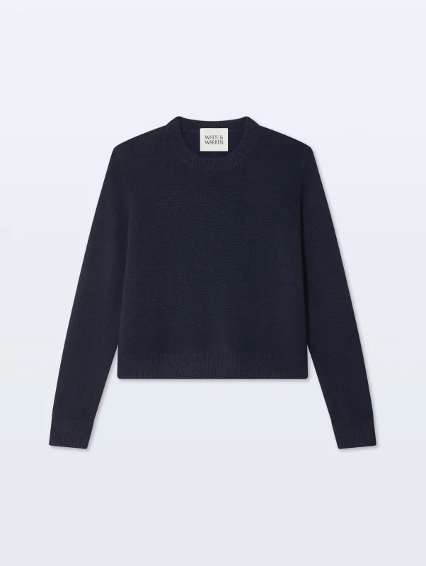 Cashmere Ribbed Trim Crewneck | Deep Navy sold by White + Warren