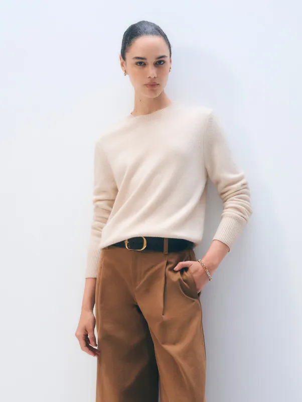 Cashmere Rib Trim Crewneck | Natural Heather sold by White + Warren