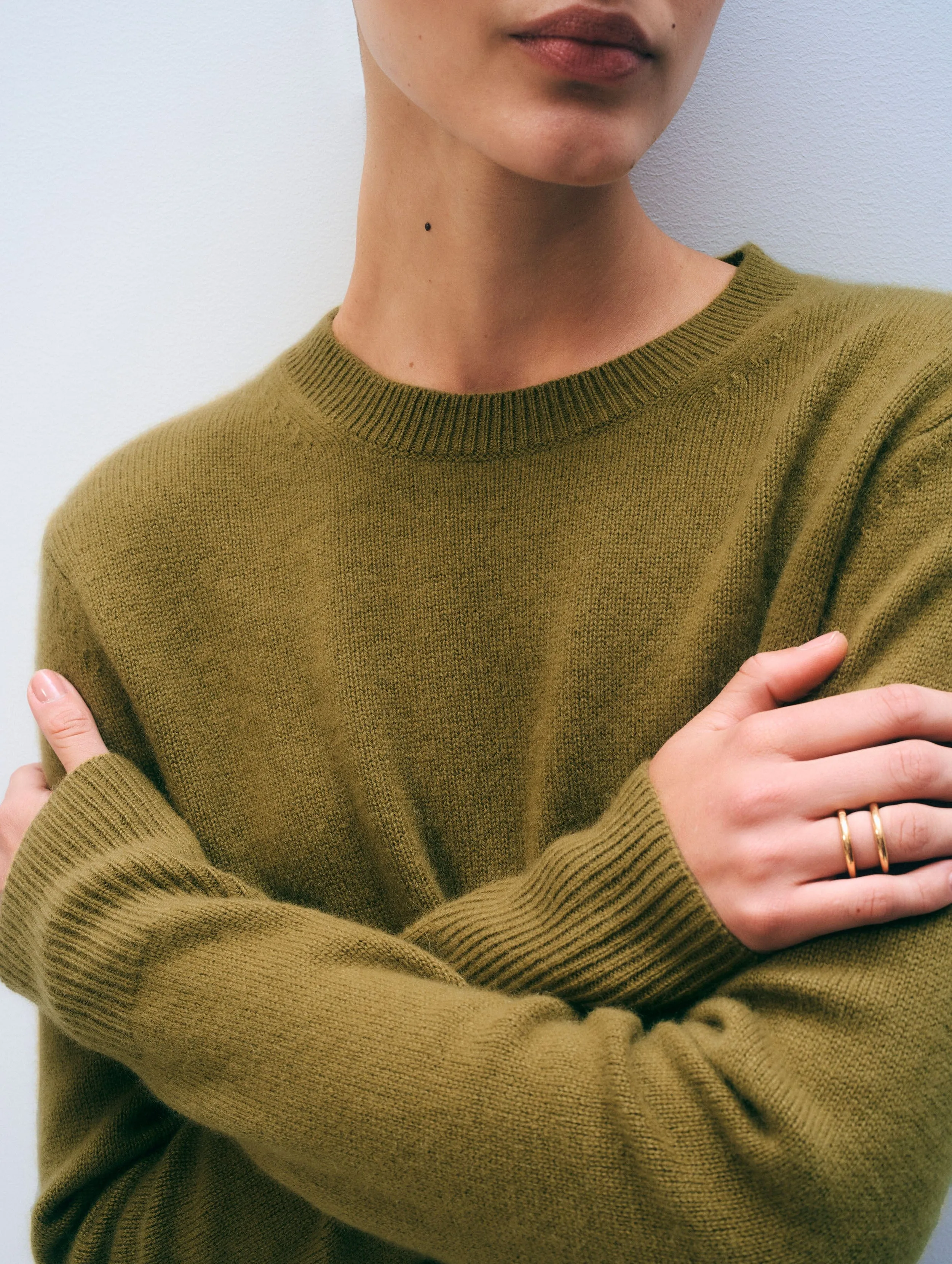 Cashmere Rib Trim Crewneck | Bright Olive sold by White + Warren product image thumbnail 2