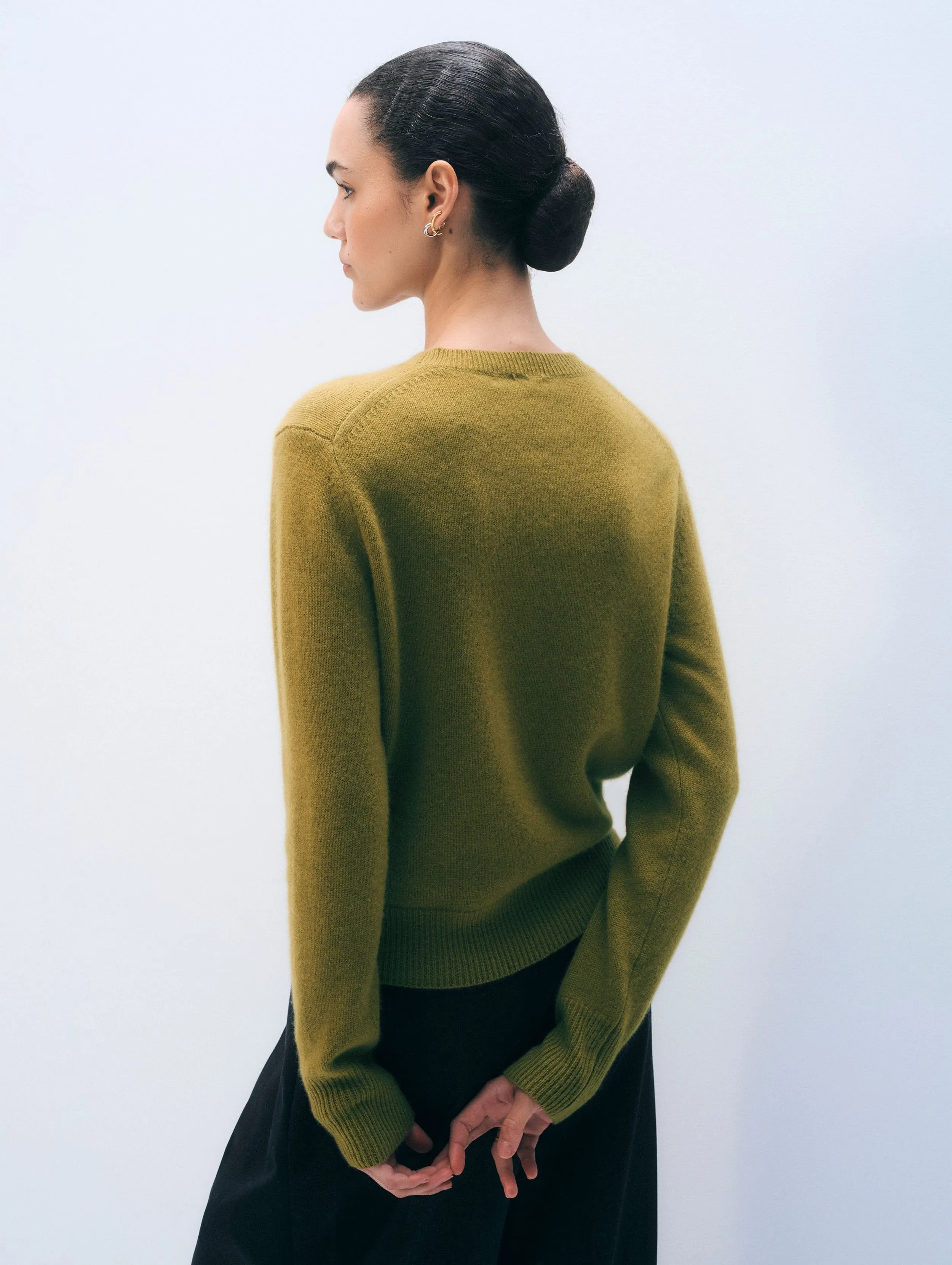 Cashmere Rib Trim Crewneck | Bright Olive sold by White + Warren product image thumbnail 3