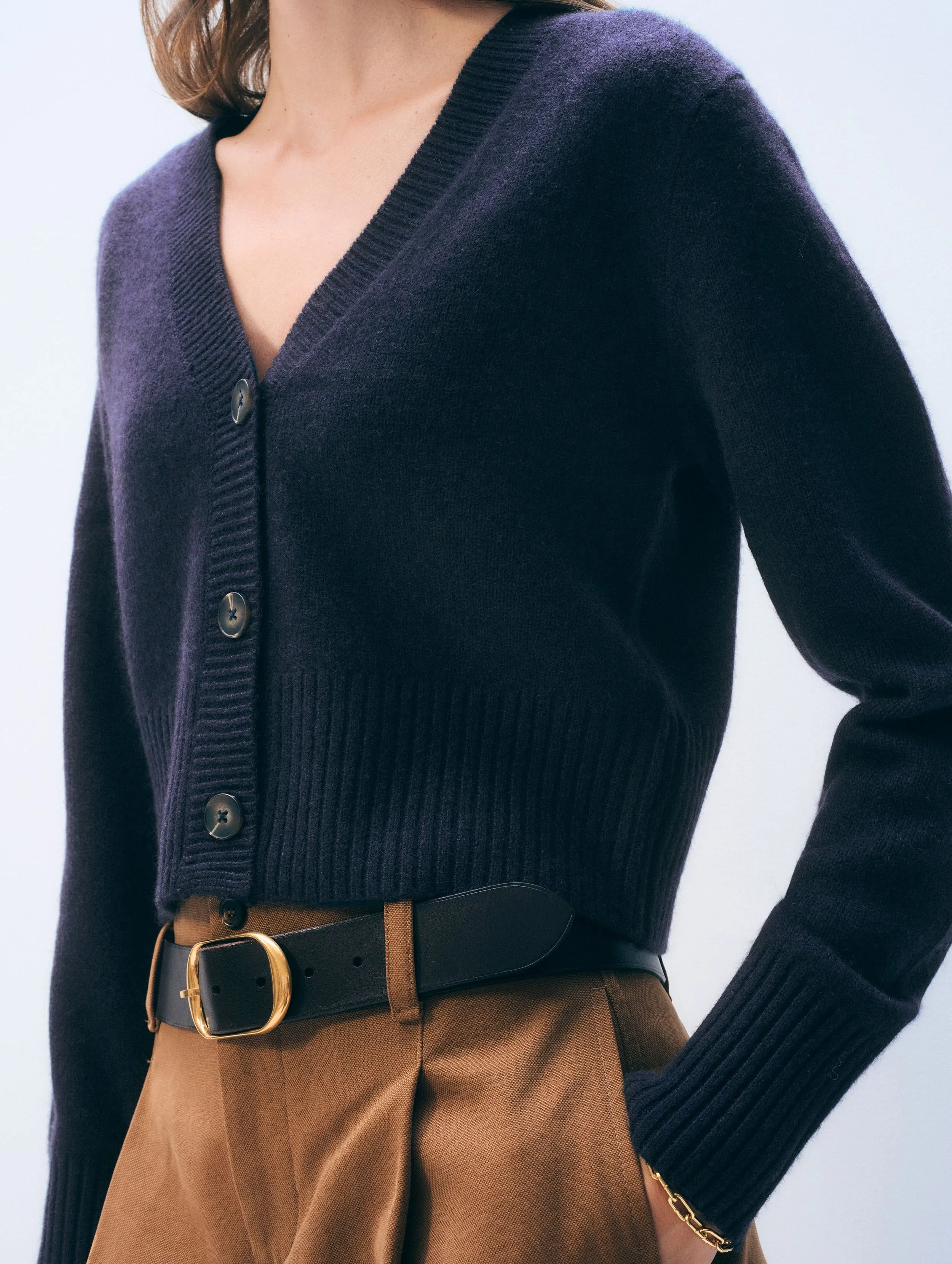 Cashmere Button Cardigan | Deep Navy sold by White + Warren product image thumbnail 2