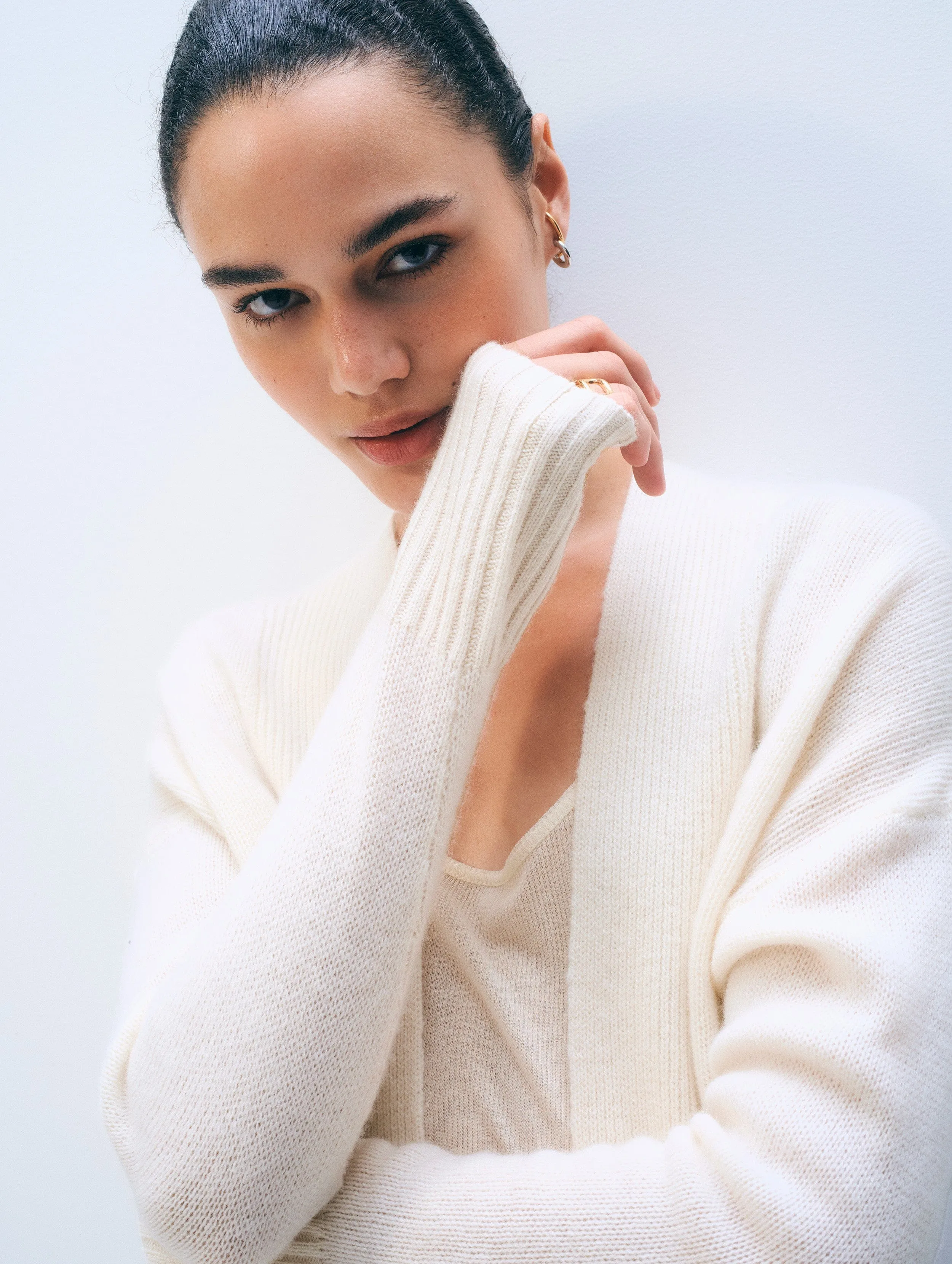 Cashmere Open Front Cardigan | Soft White sold by White + Warren product image thumbnail 2